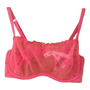 Pink by Victoria’s Secret, Size M, Sheer Unlined Bra, Bright Pink w/Hearts, NWOT